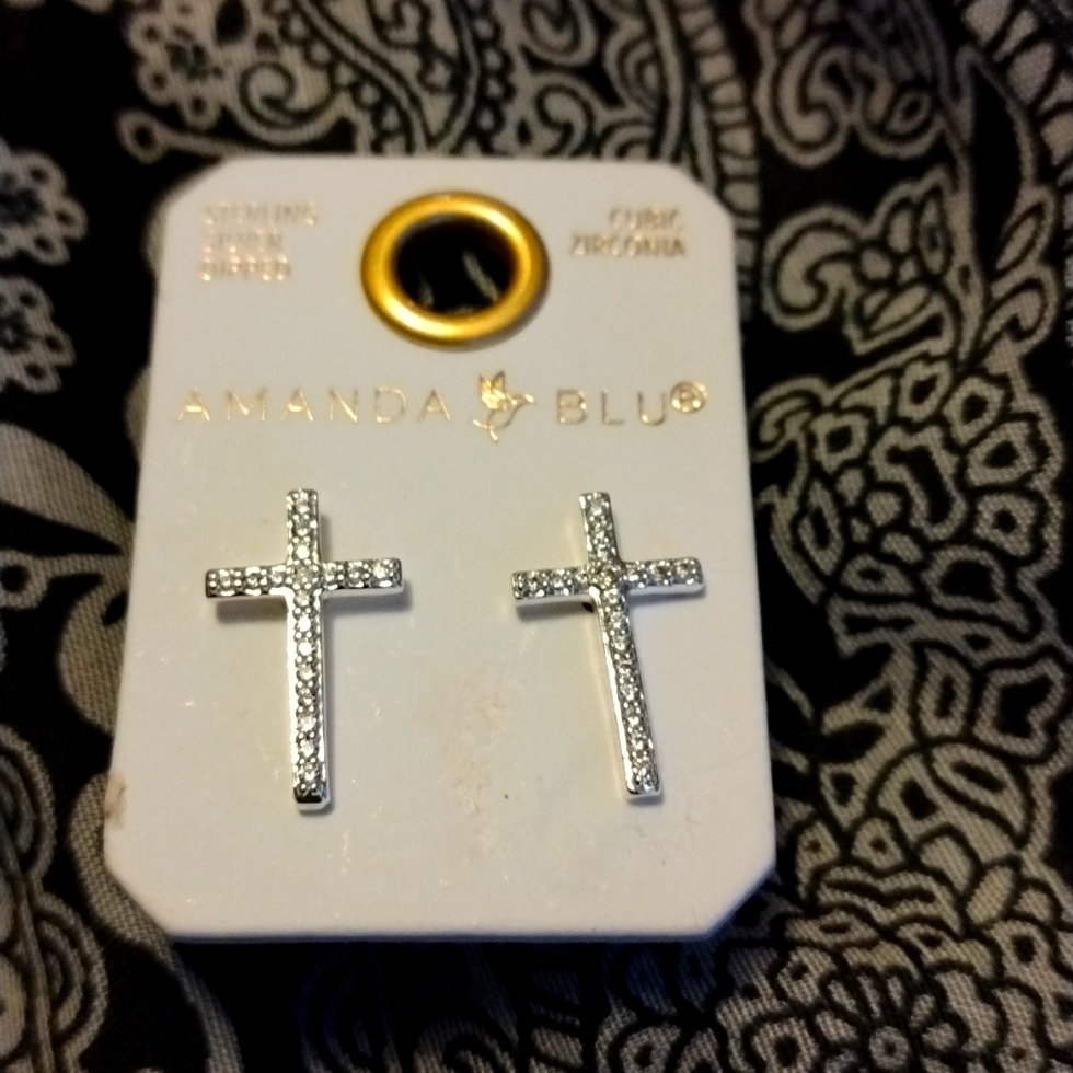 Silver Dip Cz Pave Cross Stud Earrings - Amanda Blu 12$